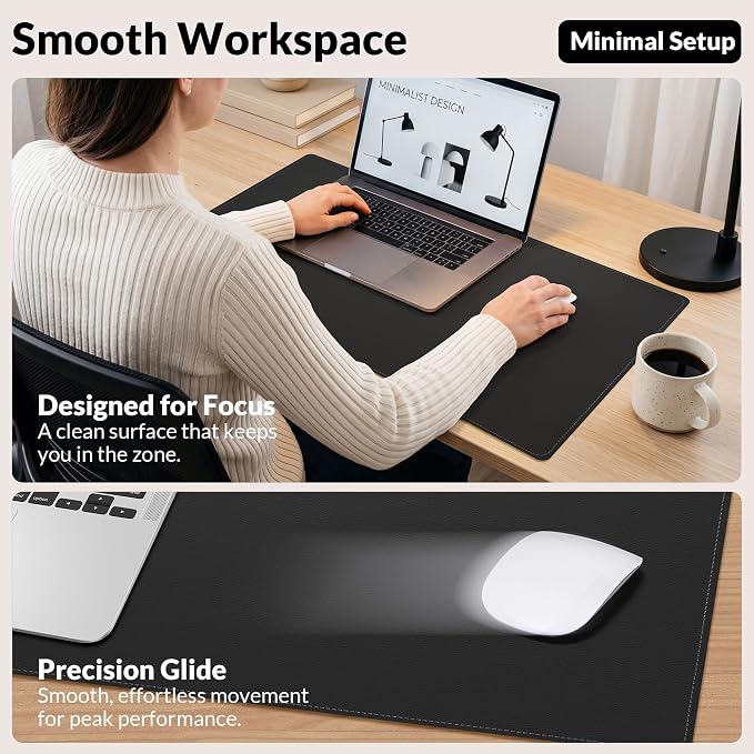 AFIING Desk Mat, Black, 31.5" x 17", Cork Desk Pad Protector | Dual-Sided Cork & PU Leather, Waterproof, Non-Slip for Mouse Pad, Office, Home & Writing