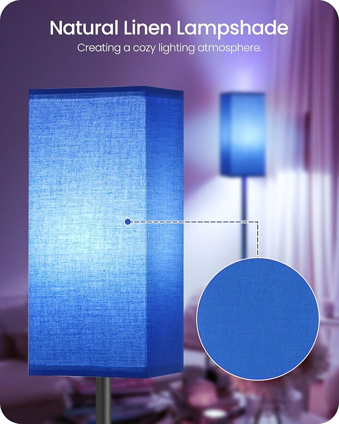 Floor Lamp, Pole Lamp with Foot Switch, Modern Standing Lamp Shade, Minimalist Freestanding Lamp (Bulb Not Included), for Living Room, Bedroom Office ETL Listed, Blue and Black U07LD05