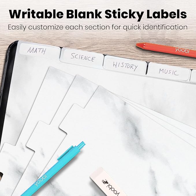 Yoobi Marble 8-Tab Binder Dividers, Poly, Sticky Labels, 4-Pack, Sturdy | 8-Tab Design, Sturdy Poly Construction, Blank Sticky Labels Included, 4-Pack