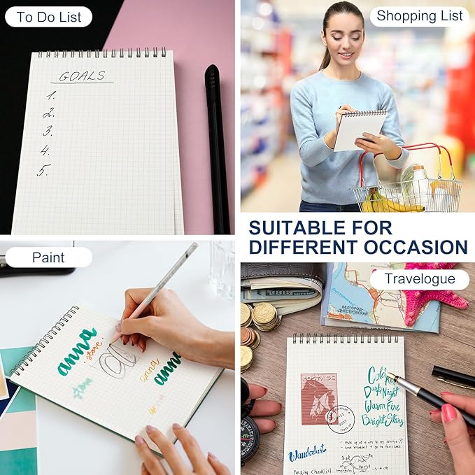 Engrowtic 4 Pack Graph Paper Spiral Notepad A5 Top Wirebound Notepad Grid Notebook Steno Pads Memo Notebook Grid Paper 140 Pages for Writing Sketching Drawing Office Supplies (Multicolor)