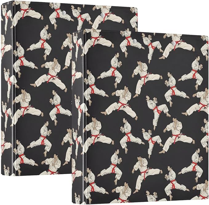 Karate Black Background 3 Ring Binder 1.5 Inch 2 Pack with 200 Sheet for Kids School Supplies Women Men Office
