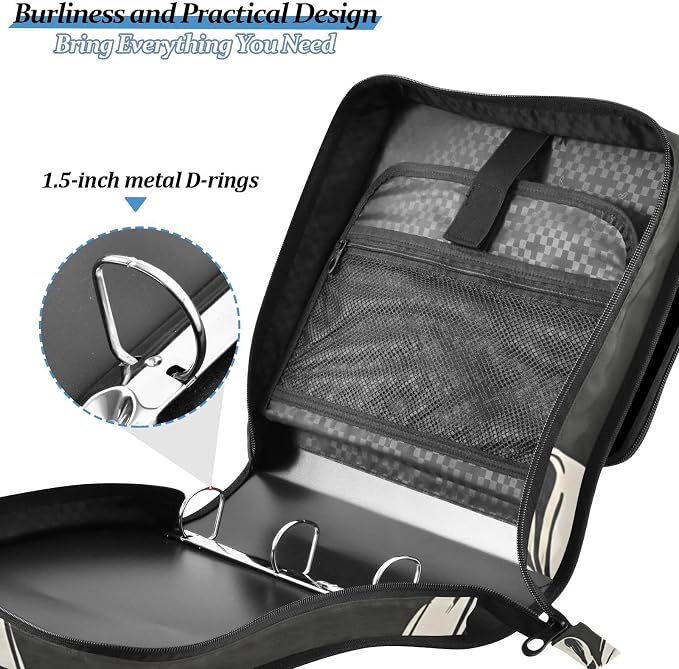 3 Ring Zipper Binder with Shoulder Strap Black White Bow 1.5 inch Binders Keeper Large Capacity Multi Pockets for School Office Supplies