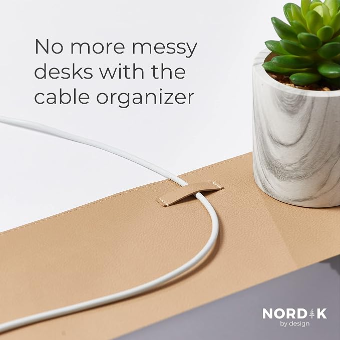 Nordik Leather Desk Mat -Champagne Beige- Large Leather Desk Pad (35x17 in) | Premium Vegan Leather Desk Pad with Cable Organizer, Giftable, Extended Waterproof Mouse Mat, Non-Slip Desk Pad Protector