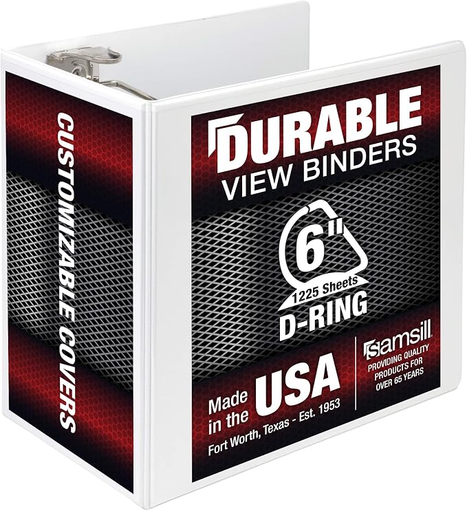 Samsill Durable 6 inch 3 Ring Binder, Locking D Ring 100% Recycled Chipboard, White, Pallet of 120 Binders in 20 Cartons