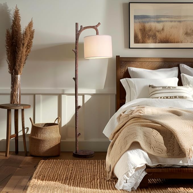 Retro Farmhouse Floor Lamp for Nursery Living Room Rustic Standing Lamps Tree Trunk Deco Modern Country Vintage Wood Floor Lamp（Brown）