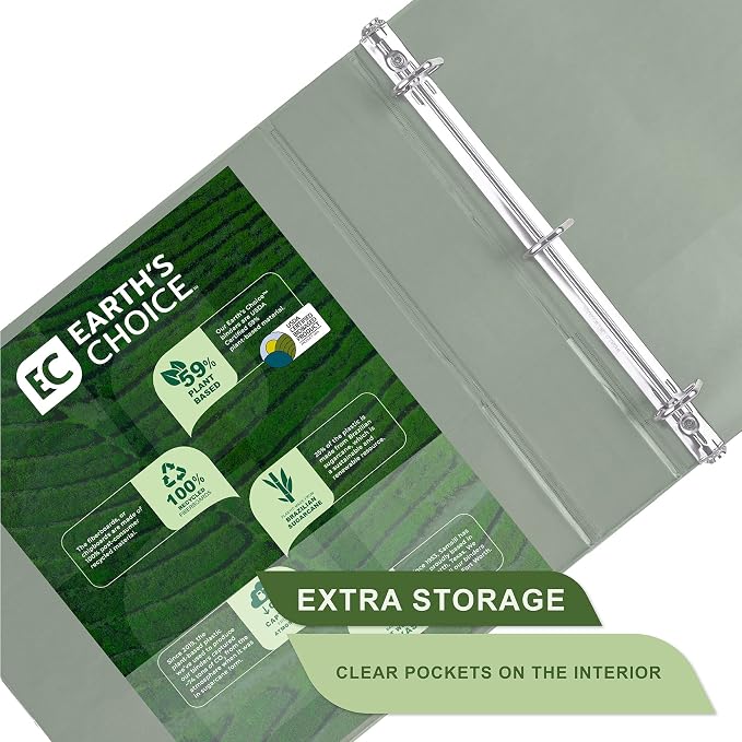 Samsill Plant-Based 2 Inch Durable D-Ring, View Binder, Eco-Friendly, USDA Certified Biobased, 2 Count,Pack of 1, Sage Green