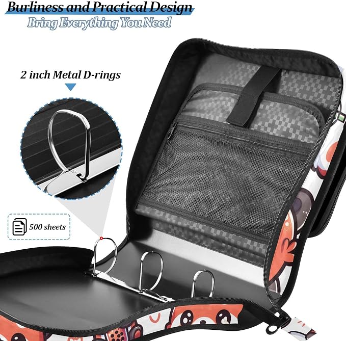 Cute Red Panda Bubbles 3 Ring Binder Bag 1.5 inch Binder Organizer with Zipper Shoulder Strap 500 Sheet Documents Storage for School Office