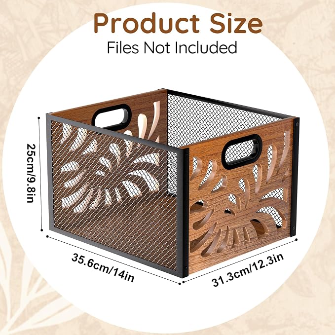 Wood File Box,Hanging File Organizer,File Storage Box Bin for Letter Size | Decorative Filing Boxes Bin, Portable Desktop Files Folder Organizer for Home Office School Desk Cabinet