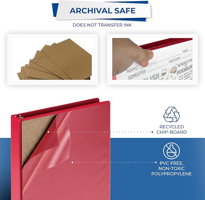 Samsill 1 Inch 3 Ring Binder, Economy Round Ring, Clear View Cover, 200 Sheet Capacity - for School, Home, Office - Red