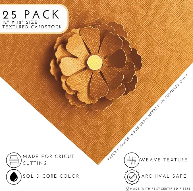 Apricot Jam—12x12 Textured Cardstock | 80lb Textured Orange Scrapbook Paper | Premium Cardstock for Cricut Cutting | 25 Sheets