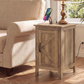 VASAGLE Side Table with Charging Station and Storage Cabinet, Nightstand | Farmhouse Narrow End Bedside Table for Living Room Bedroom Office, Warm Brown, LIRY Collection ULET131K101S