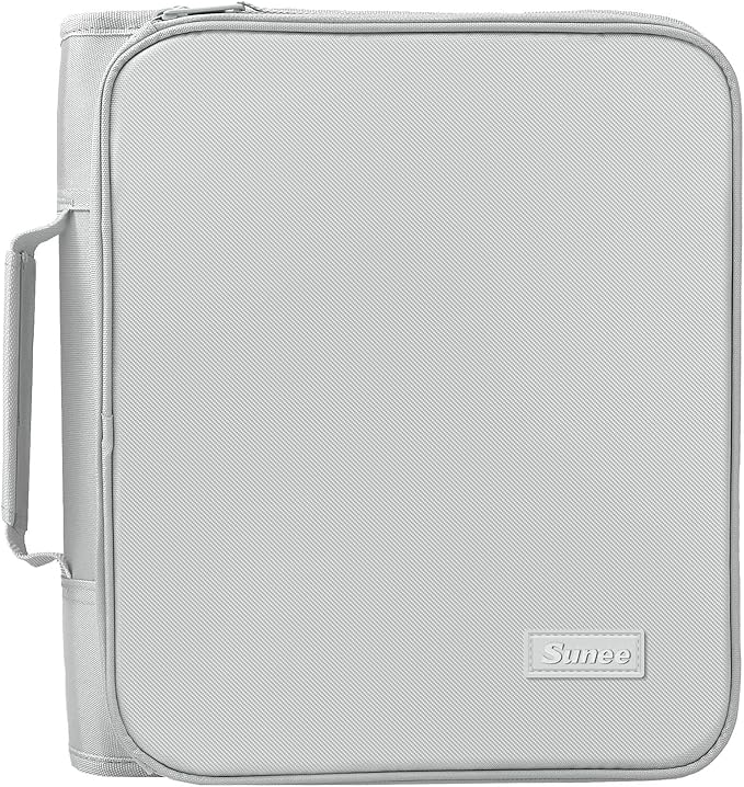 SUNEE Zippered Binder Bag with Handle, 2-Inch 3-Ring O-Ring, 500-Sheet Capacity, Includes Zip Pocket, 5-Tab Expanding File Folder, Multi-Pocket Organizer Binder for Middle School, Light Grey