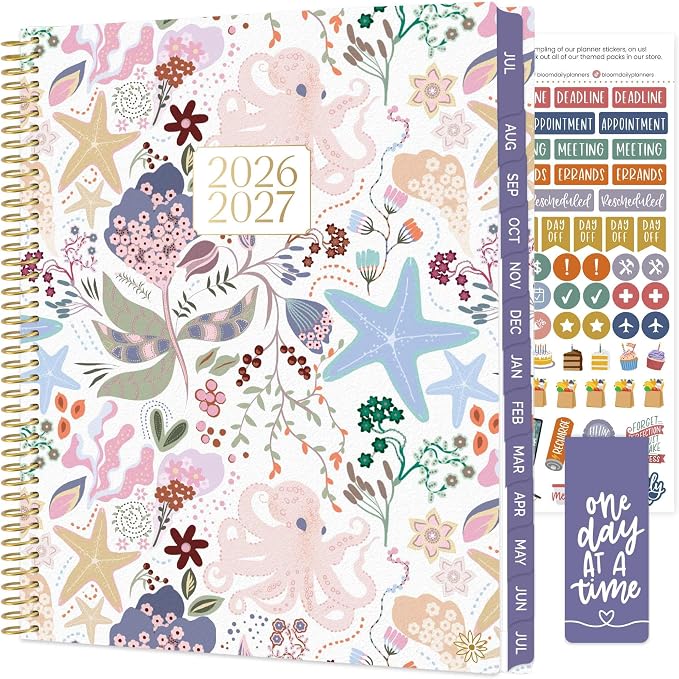 bloom daily planners 2026-2027 (8.5" x 11") Academic Year Day Planner (July 2026 - July 2027) - 13 Months Weekly & Monthly Agenda Organizer with Stickers & Tabs - Seaside Whimsy