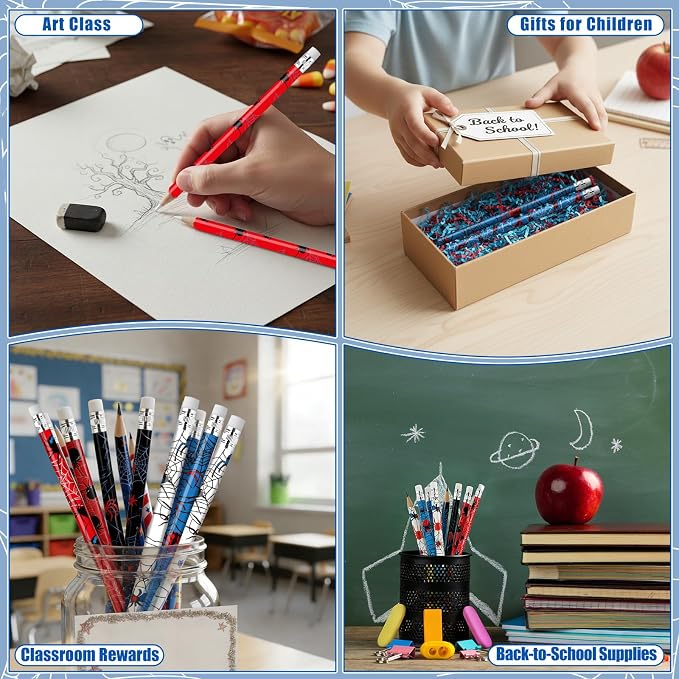 Resurhang 200 Pcs Assorted Colorful Pencils Spider Pencils for Boys Novelty Fun Spider Pencil with Eraser Back to School Supplies for Kids Student Teacher Classroom Reward Gifts
