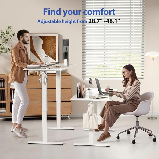 YESHOMY Height Adjustable Electric Standing Desk, 39 x 24 Inches Memory Home Office Sit Stand up Desk with Phone Holder and USB Charging Port, White