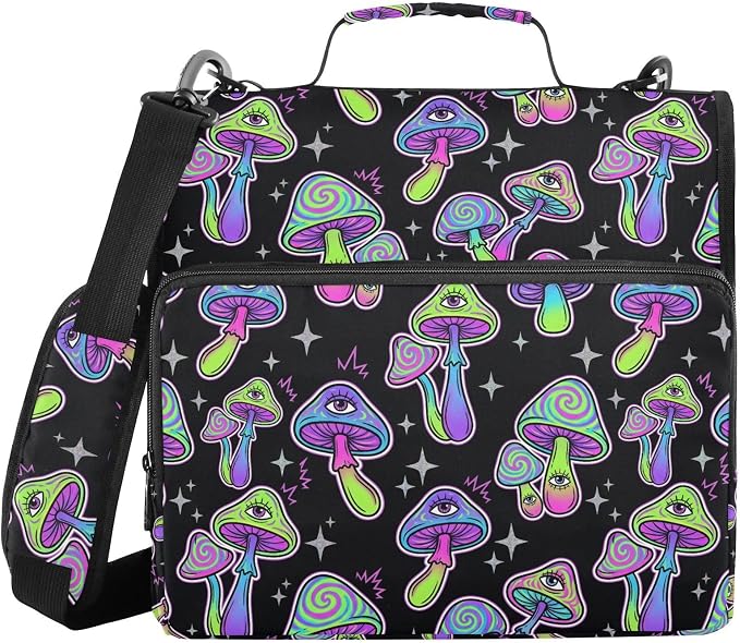 Mushrooms Eyes Black Print Zipper Binder Bag 3 Ring with Shoulder Strap & Handle Multi Pocket Binder Organizer Bag Large Capacity for School Office Supplies