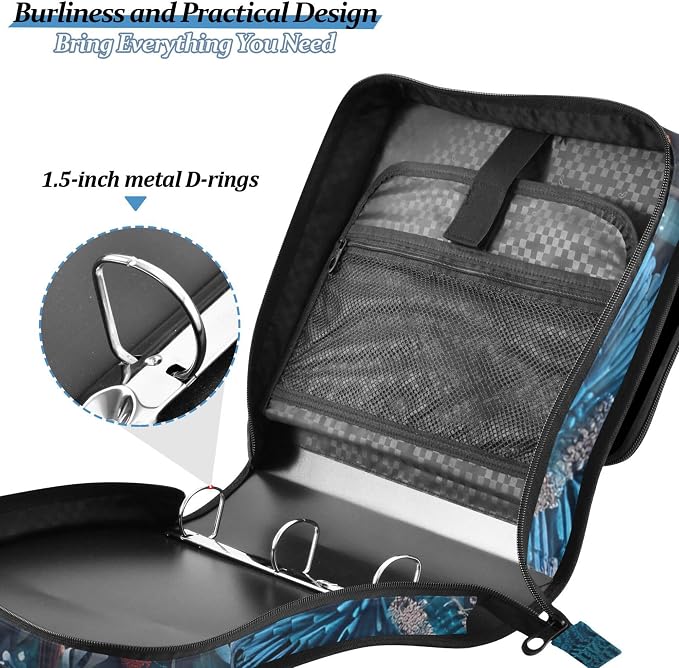 MNSRUU 3 Ring Binder Bag, 2 Inch D-Rings Easily Organizes 1 Inch Fits Letter Sized Paper, Beautiful Fox Large 3 Hole Zipper Binder Organizer for School Office Supplies