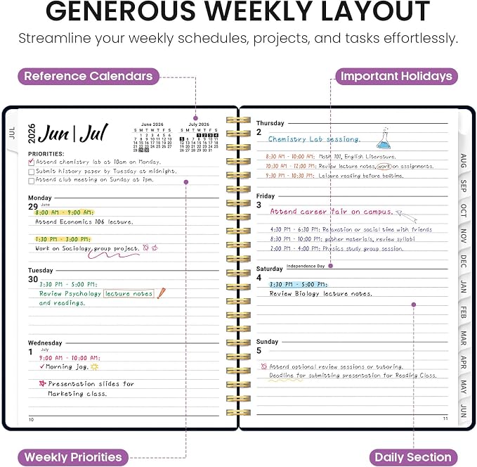 Taja Planner 2026-2027, Jul 2026-Jun 2027 Monthly & Weekly Calendar Planner | 6.3" x 8.5", Hardcover Academic Calendar, Teacher Student Agenda Book with Tabs, School Office Supplies, Bold Bouquet