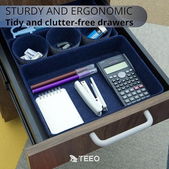 Teeo - Organizer for Drawers - Desk Drawer Organizers and Storage - Make Up Draw Organizers - Kitchen Drawer Organization - Home Office Cosmetic Bins Dividers Box Compartment - Pack of 7, Navy