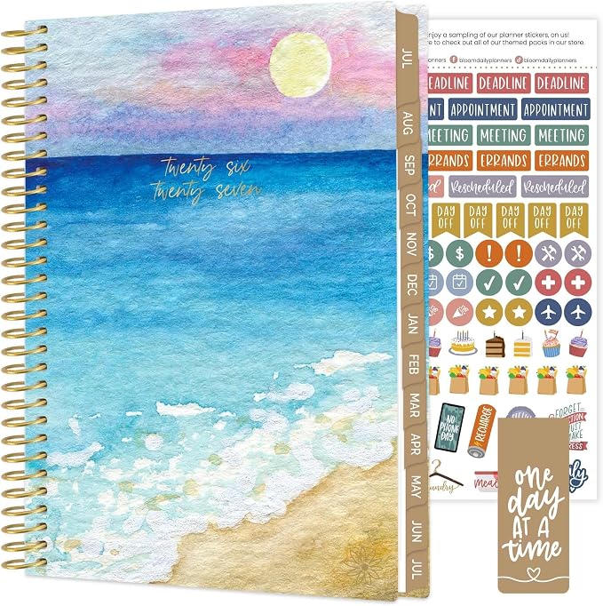 bloom daily planners 2026-2027 Planner - Academic Year (July 2026 - July 2027) Monthly & Weekly Soft Cover Planner for Women - 13 Month Calendar Agenda Book with Stickers - 5.5" x 8.25" - Coastal Calm