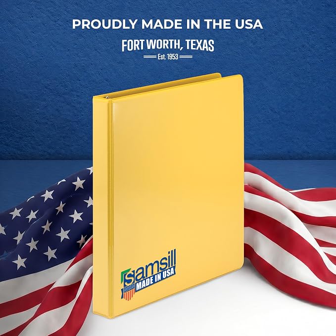 Samsill 1 Inch 3 Ring Binders, Economy Round Ring, Clear View Cover, 200 Sheet Capacity - for School, Home, Office - Yellow, 12 Pack