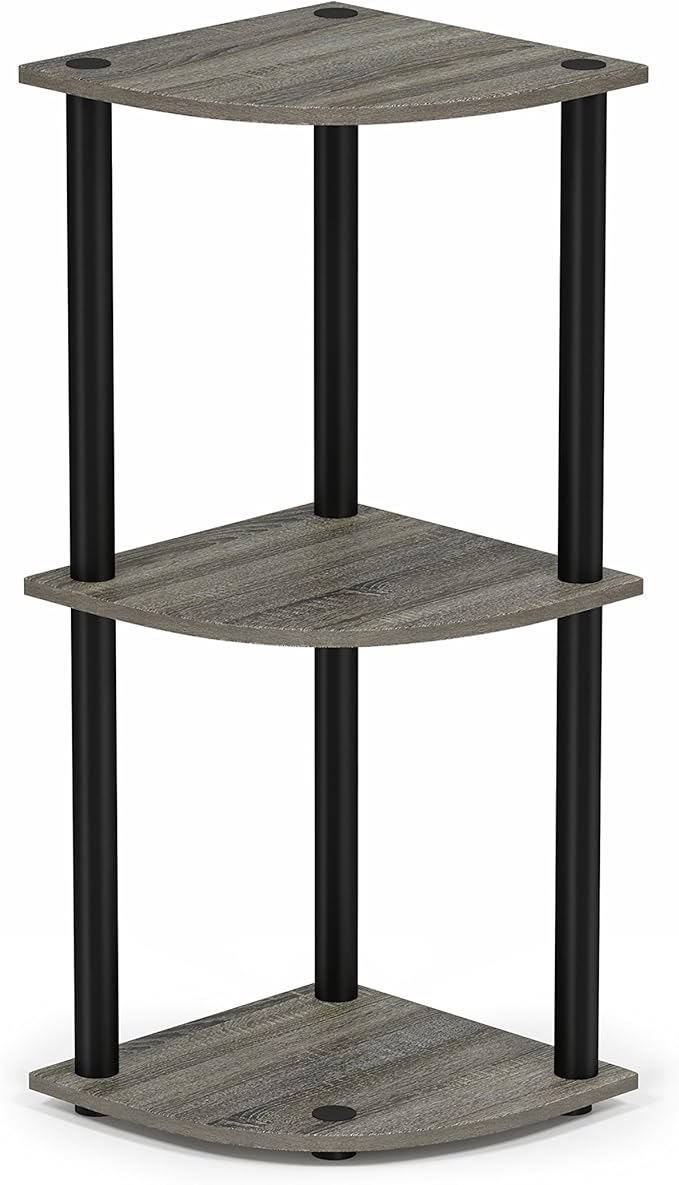Furinno TURN-N-TUBE Corner Shelf, 3-Tier Corner Bookshelf, Display Storage Shelves with Open Shelves, for Organization and Storage, Living Room, Home Office, Garage, French Oak