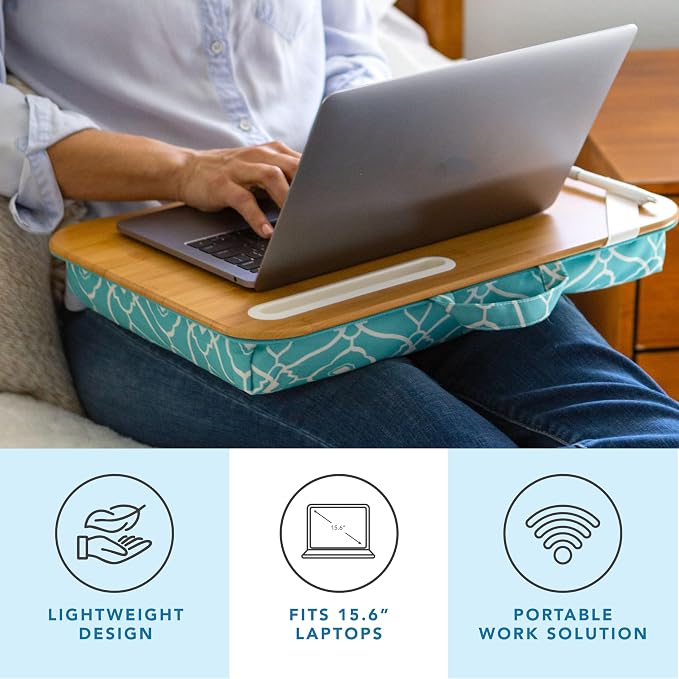 LAPGEAR Designer Lap Desk – Aqua Trellis, 2-Pack with Storage Basket