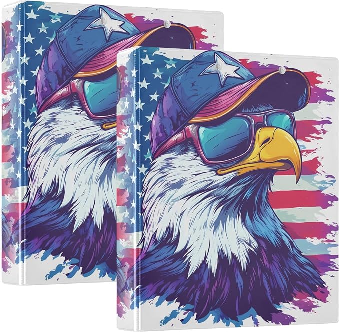 ALAZA 3 Ring Binder Bald Eagle American Flag Clipboard Round Ring Binder Holds 1.5 Inch Three Binders Heavy Duty Binders for Office Supplies, 1Pack