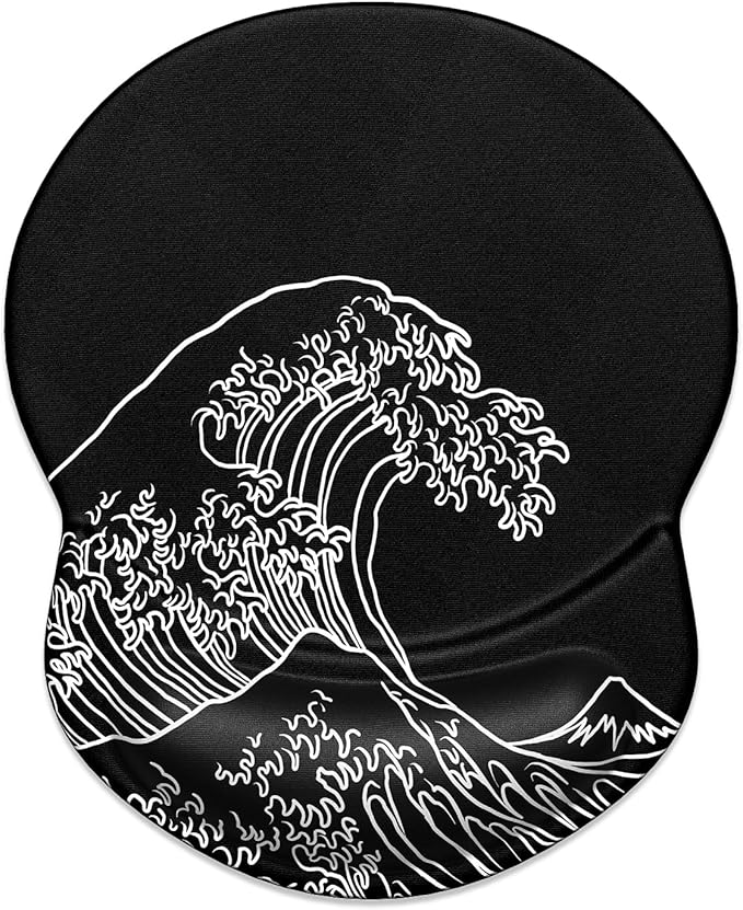 ITNRSIIET Ergonomic Mouse Pad with Gel Wrist Support Small Wrist Rest Smooth Surface Non-Slip PU Base Comfortable Office Supplies Pain Relief, 8.7 x 7.2 inches, Rolling Wave