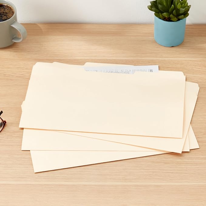 Amazon Basics Sturdy Manila File Folders, 1/3 Tabs in Assorted Positions for Filing and Easy Labeling, Legal Size, 8.5 x 14 inch, 100-Pack