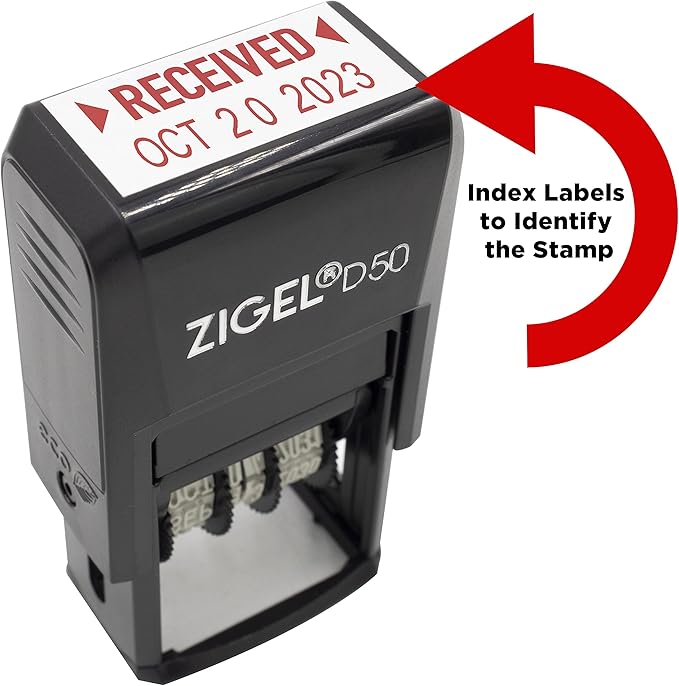 ZIGEL D50 Date Stamp with E-MAILED - Self Inking Date Stamp - Red