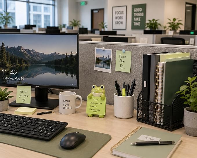 Frog Pop-Up Sticky Note Dispenser for 3 x 3 in Notes, Green | Includes 100 sheets; handmade resin decor for office, home or classroom; gift for teachers, coworkers and frog lovers