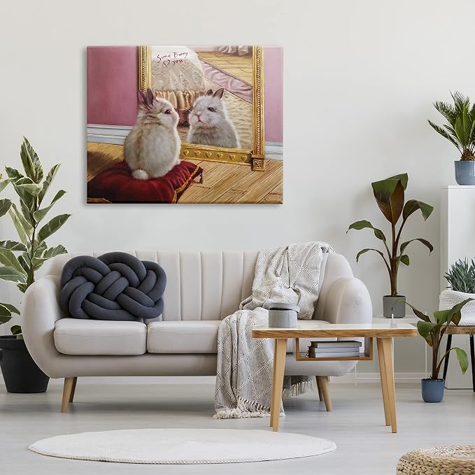 'Some Bunny Loves You Adorable Rabbit in Mirror'| Canvas Art | Stupell Industries | 48 x 36 Inches, Easy to Hang and Sturdy, Made in USA, by Lucia Heffernan