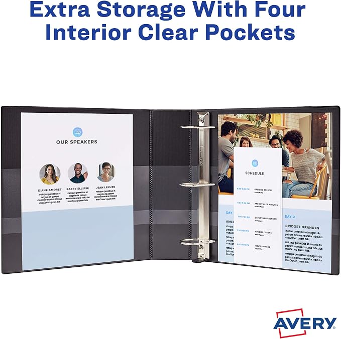 Avery TouchGuard Protection 3 Ring Binder, Customizable Cover, 4 Inch Slant Rings, 1 White Binder (17145) | For Daily School, Office and Hospital Use, TouchGuard Protection, Cleanable Cover, Smudge-Resistant Interior Pockets