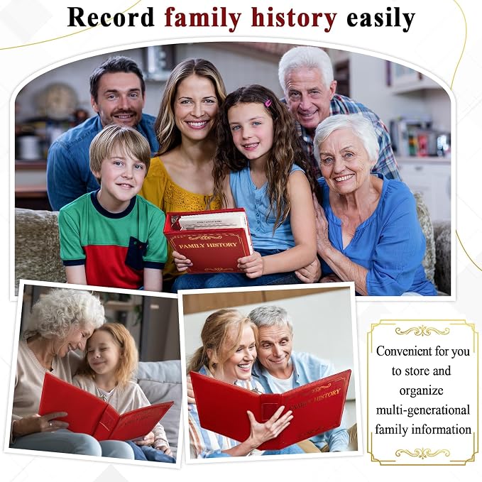 Family History Binder 3 Ring 50 Families Group Sheets 8th Generation Family Tree Chart 16 Sheets Genealogy Binder Burgundy Cover Genealogy Organizer Supplies with Pen Loop Pocket for Families History