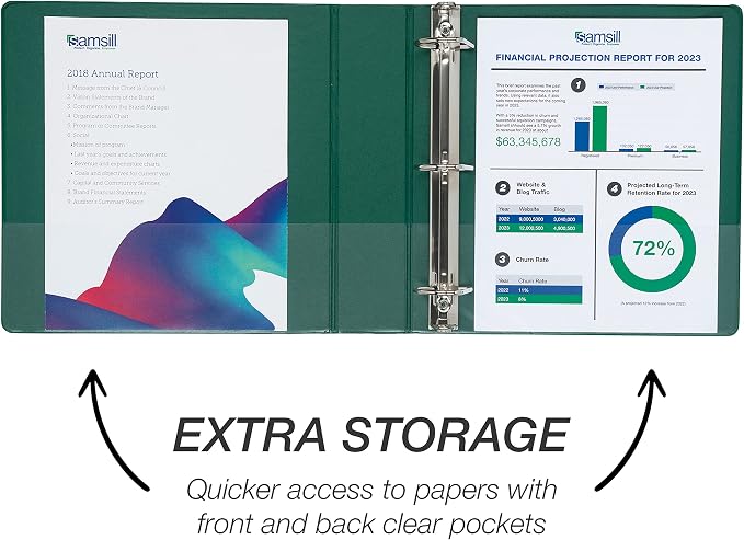 Samsill Durable 2 inch 3 Ring Binder, D Ring Binder, 100% Recycled Chipboard, Green, 4 Pack