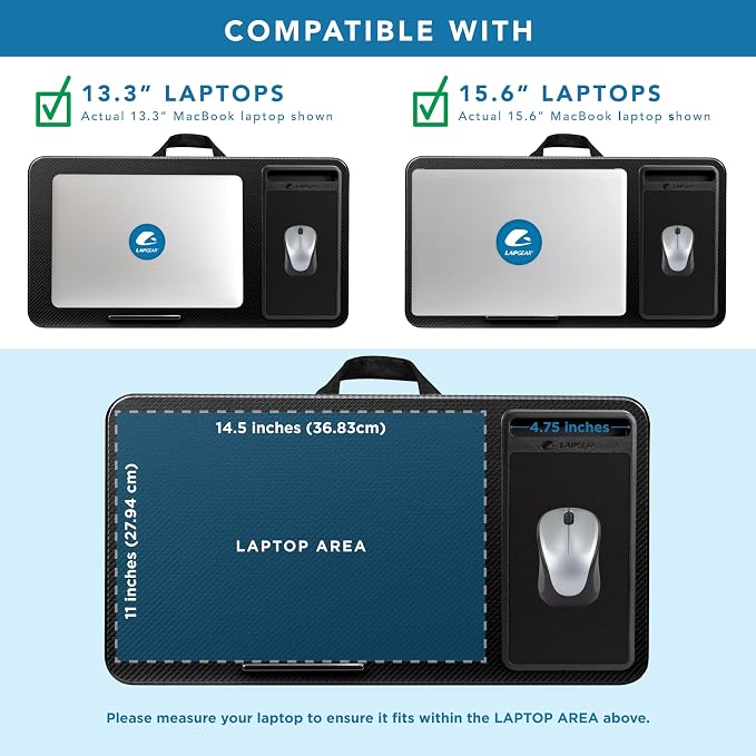 LAPGEAR Home Office Lap Desk – Black Carbon, Fits 15.6” Laptops