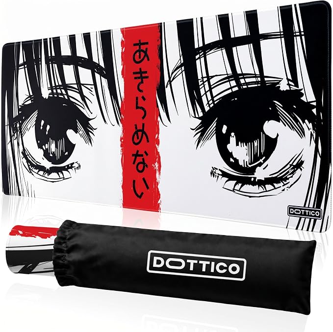 XL (31.5×11.8 in) Manga Eyes Gaming Mouse Pad – Japanese Minimalist Desk Mat with Kanji & Bold Art – Non-Slip, Water-Resistant Surface, Stitched Edges – Anime Red