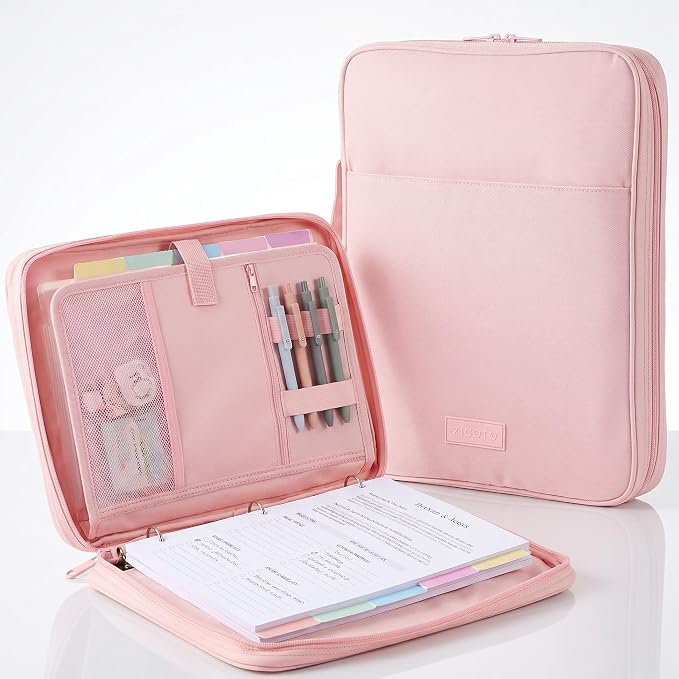 Sturdy 3 Ring Zipper Binder with Strap for School - Beautiful 1 Inch Zip Up Binder with 5-Tab Dividers Holds 420 Sheets, Books & Laptop - Easy to Carry Trapper Keeper Made of Premium Fabrics