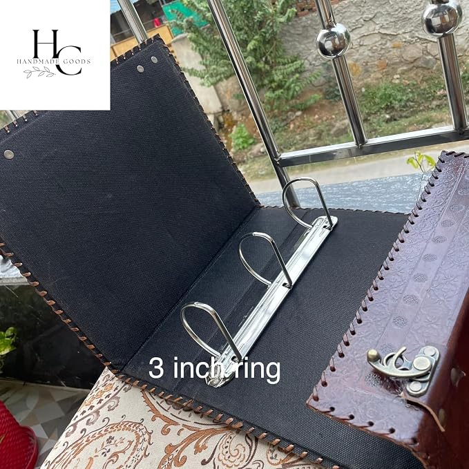 Personalized Leather Ring Binder, Portfolio for Men, 3 Ring with 1 Inch Ring Leather Binder, Customized Book of Shadow, Home, School and Office Supplies Folder Organizer (Brown, No Engraving)