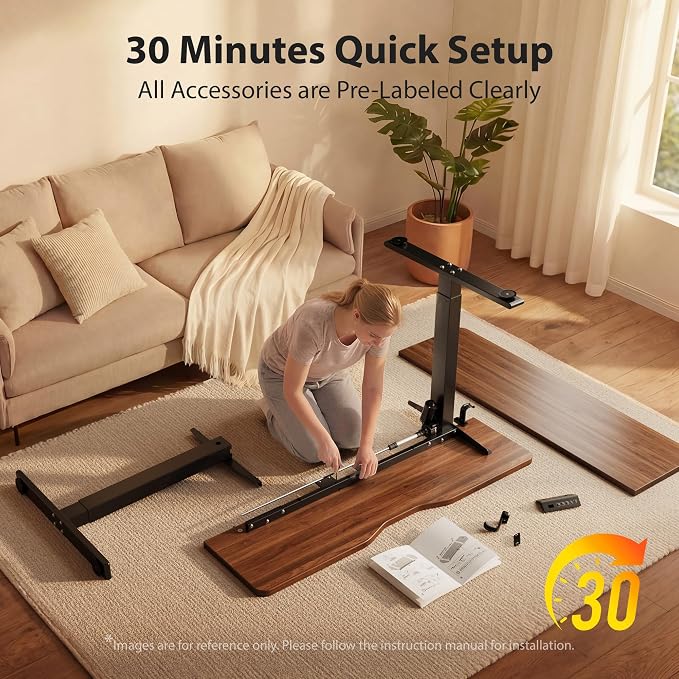 Cubiker Standing Desk, 55x28 Inches Sit Stand Home Office Desk, Electric Stand up Desk, Adjustable Desk with Splice Board, Black Frame/Black Walnut Top