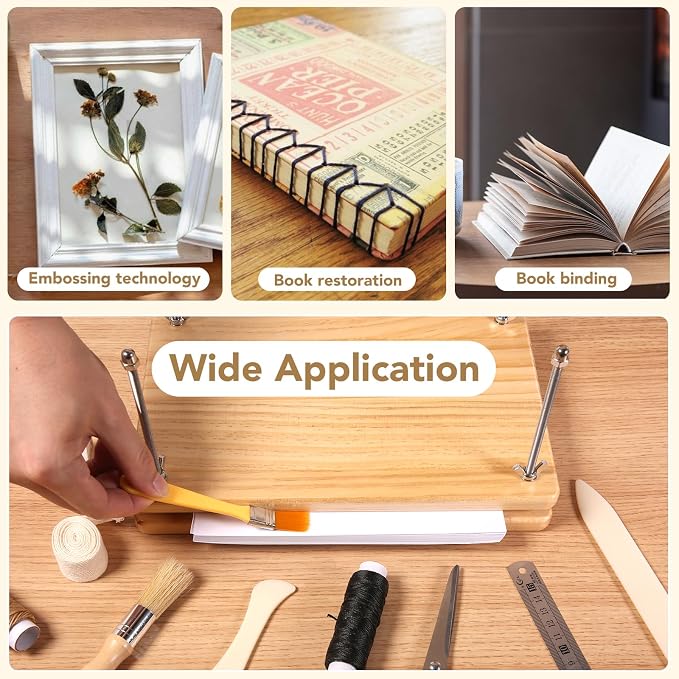 MAKEASY 50Pcs Book Binding Kits with Book Press (11.6x7.8in), DIY Bookbinding Kit with Waxed Thread, Needles, Bone Folder, Scissors & Bookbinding Supplies for Beginners & Professionals