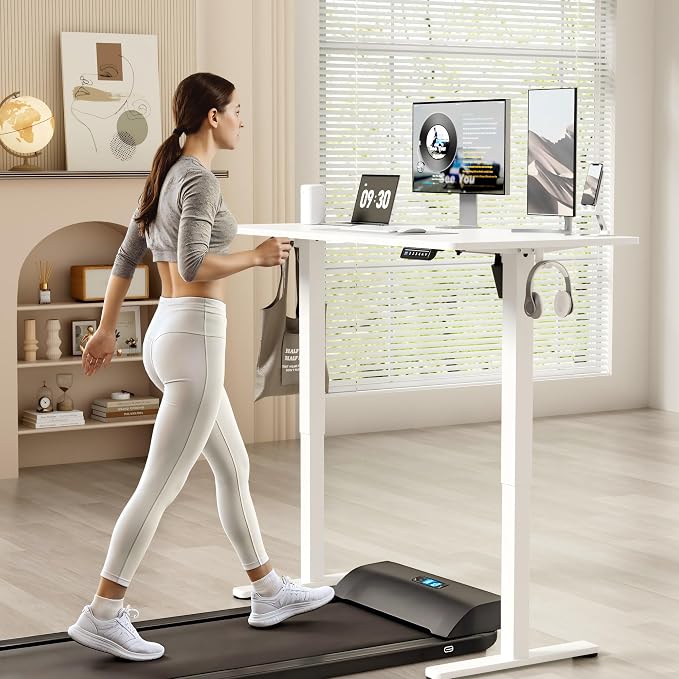 YESHOMY Height Adjustable Electric Standing Desk, 55 x 24 Inches Memory Home Office Sit Stand up Desk with Phone Holder and USB Charging Port, White