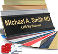 Custom Name Plate with Choice of Mounting for Walls, Doors, Desk Holders, Cubicles, Hanging and More - Personalized Gloss Black Plastic Gold Letters - USA Made 2x8 - B3