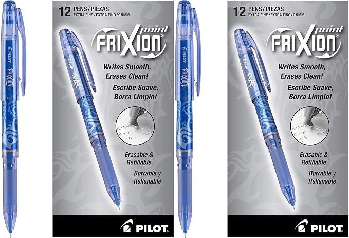 PILOT FriXion Point Erasable & Refillable Gel Ink Pens, Extra Fine Point, Blue Ink, 12-Pack (31574)-2 Pack