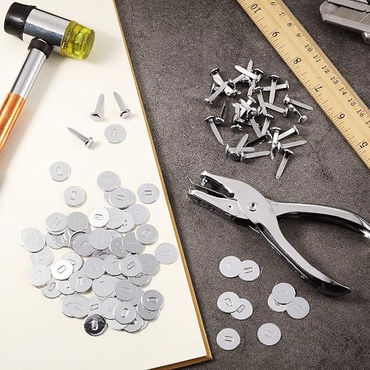 Mudder 100 Pieces Brass Paper Fasteners Paper Brads, and 300 Pieces Washers with Hole Punch for DIY Craft Scrapbooking School Supplies(3/4 Inch Long,Silver)