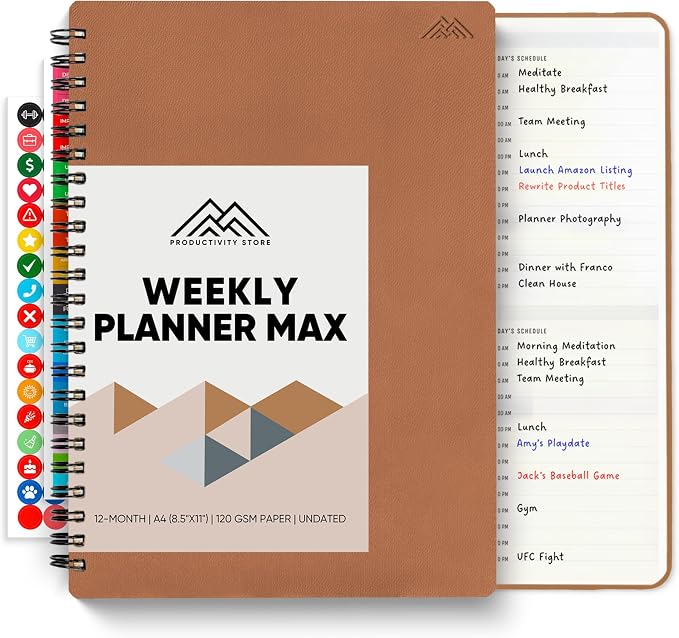 2026 Planner. 8.5" x 11" Spiral-Bound Weekly, Monthly and Daily Planner - Organize All 52 Weeks - Increase Productivity and Get Organized - Productivity Store (Leather)