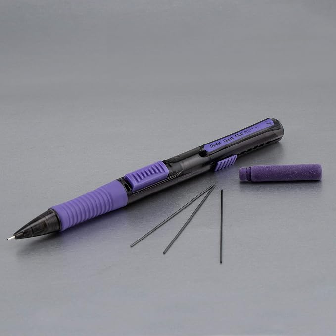 Pentel Quick Click Pop Mechanical Pencil, (0.7mm) Medium 2B Lead, Black Barrel W/Violet Trim Box of 12 (PD217AV)