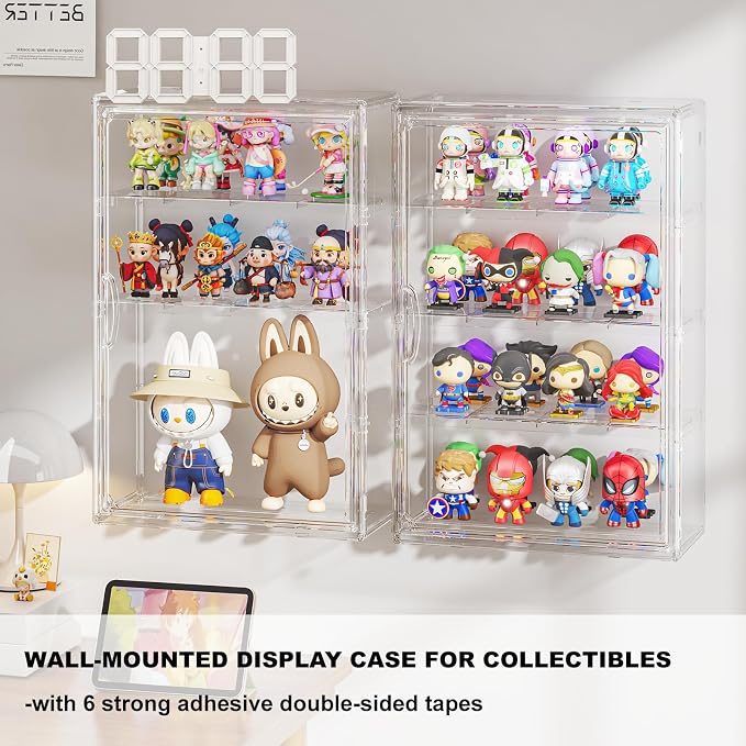 Clear 4 Tiers Acrylic Display Case for Figures Collectibles Wall Mounted Hobby Figurine Display Case with Shelves, Display Shelf Storage Box for Labubu Pop Mart, Action Figures, XXL, 1 Pack