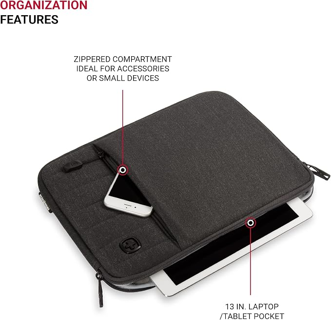 SwissGear Padded Zippered Laptop Sleeve, Micro-Twill Laptop Case with Zippered Front Compartment & Fleece Lining